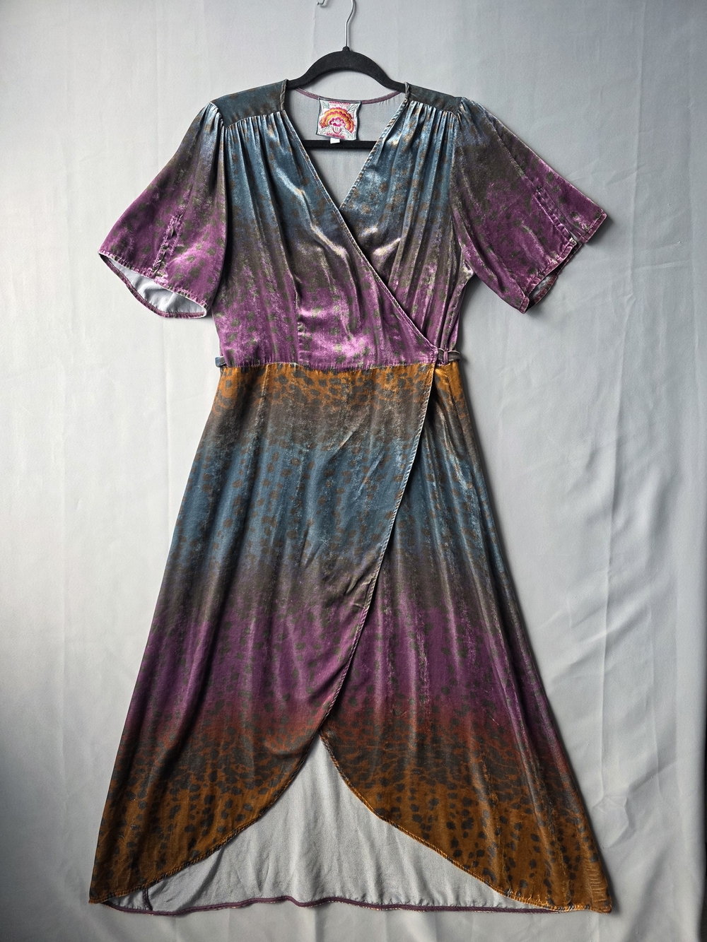 Johnny Was Ombre Cheetah Velvet Wrap Dress M Silk Blend Boho Multicolor